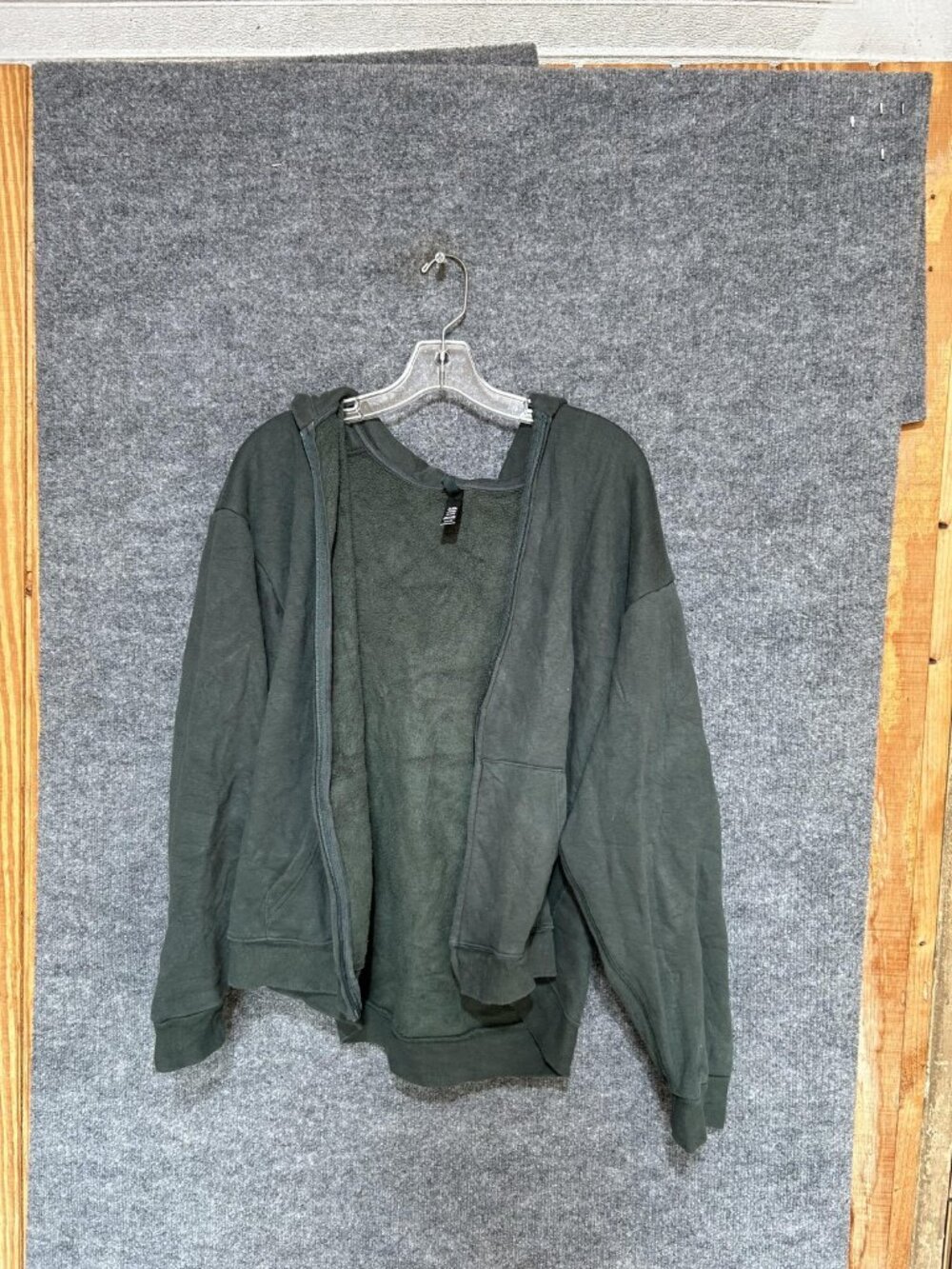 Hoodie Sweatshirt Mens Small Green Full Zip Fleece Pockets Basic Solid